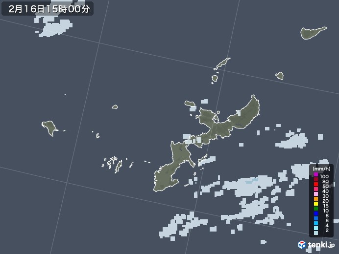 沖縄県の雨雲レーダー(2023年02月16日)