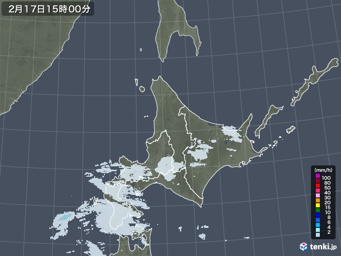 北海道地方の雨雲レーダー(2023年02月17日)