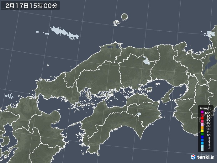 中国地方の雨雲レーダー(2023年02月17日)