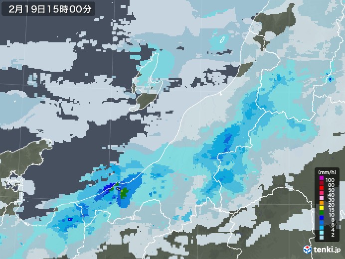 新潟県の雨雲レーダー(2023年02月19日)