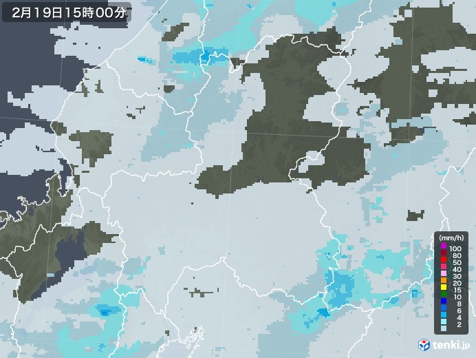 岐阜県の雨雲レーダー(2023年02月19日)