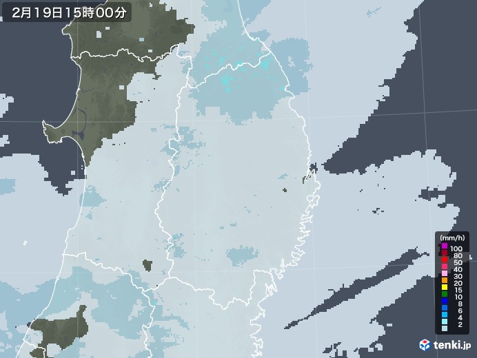 岩手県の雨雲レーダー(2023年02月19日)