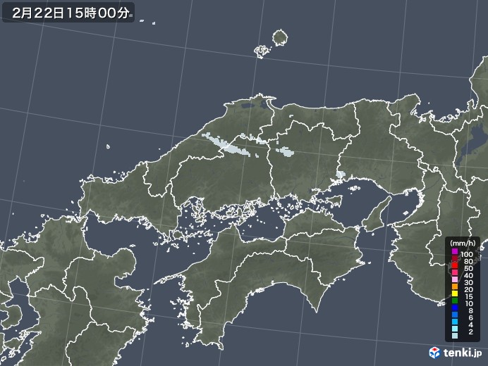中国地方の雨雲レーダー(2023年02月22日)