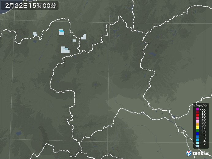 群馬県の雨雲レーダー(2023年02月22日)
