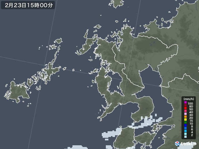 長崎県の雨雲レーダー(2023年02月23日)