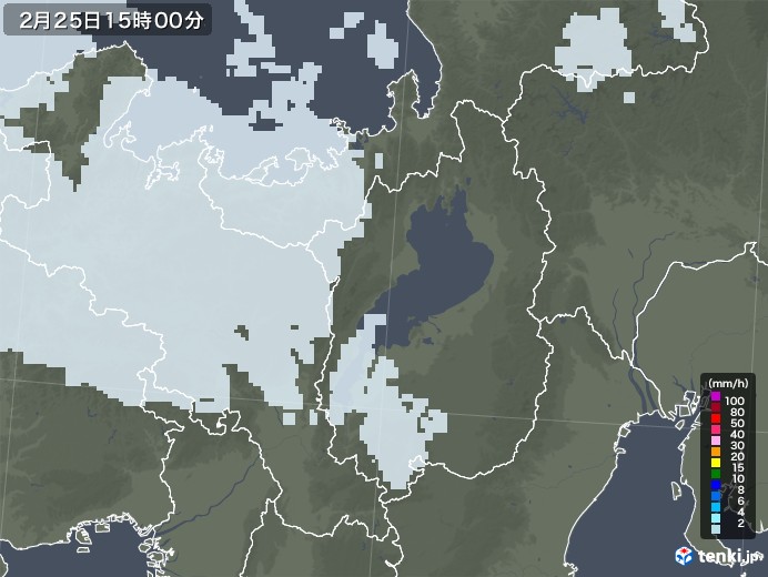 滋賀県の雨雲レーダー(2023年02月25日)