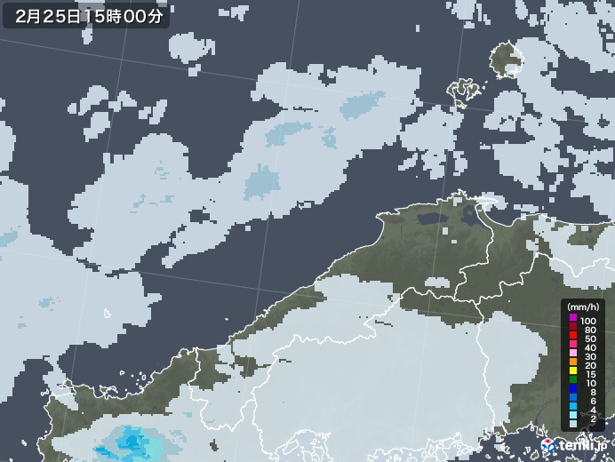 島根県の雨雲レーダー(2023年02月25日)