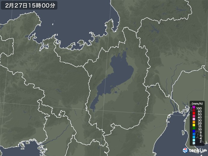 滋賀県の雨雲レーダー(2023年02月27日)