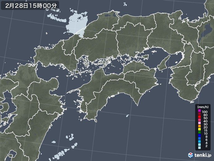 四国地方の雨雲レーダー(2023年02月28日)