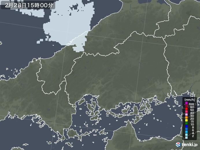 広島県の雨雲レーダー(2023年02月28日)