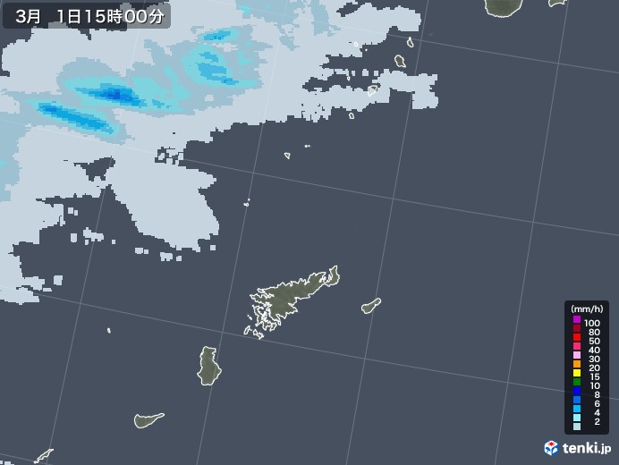 奄美諸島(鹿児島県)の雨雲レーダー(2023年03月01日)