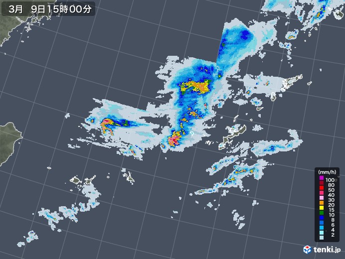 沖縄地方の雨雲レーダー(2023年03月09日)