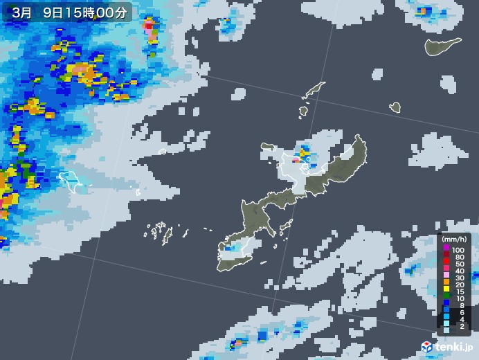 沖縄県の雨雲レーダー(2023年03月09日)