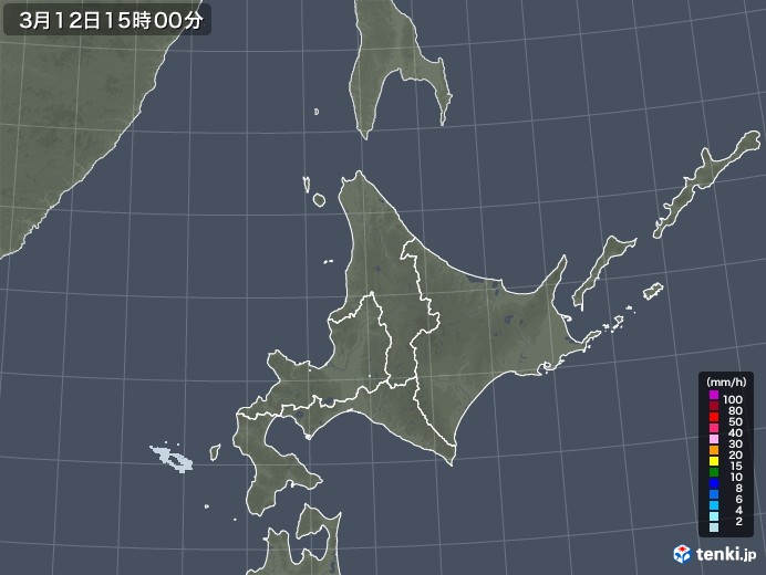 北海道地方の雨雲レーダー(2023年03月12日)
