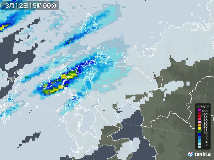 佐賀県の雨雲レーダー(2023年03月12日)