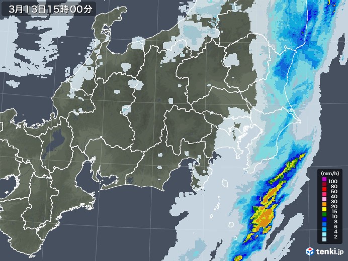 関東・甲信地方の雨雲レーダー(2023年03月13日)