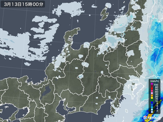 北陸地方の雨雲レーダー(2023年03月13日)