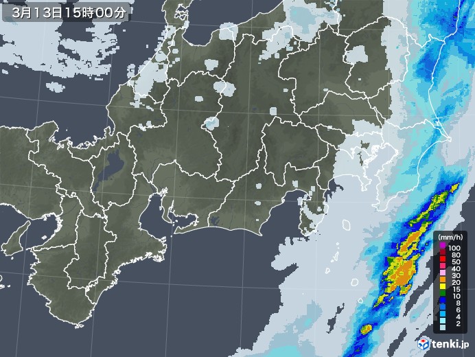 東海地方の雨雲レーダー(2023年03月13日)