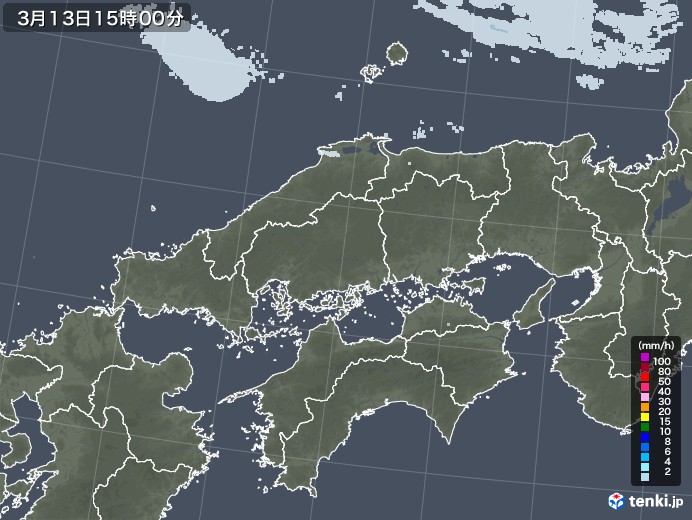 中国地方の雨雲レーダー(2023年03月13日)