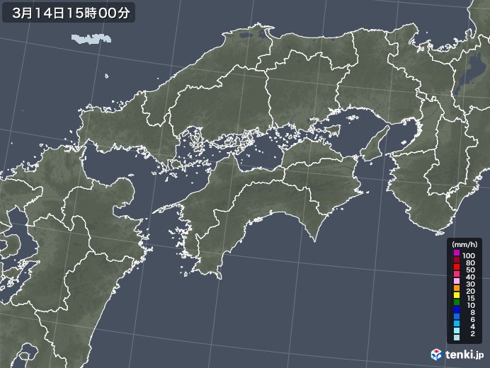 四国地方の雨雲レーダー(2023年03月14日)