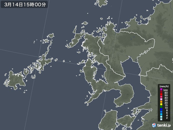 長崎県の雨雲レーダー(2023年03月14日)