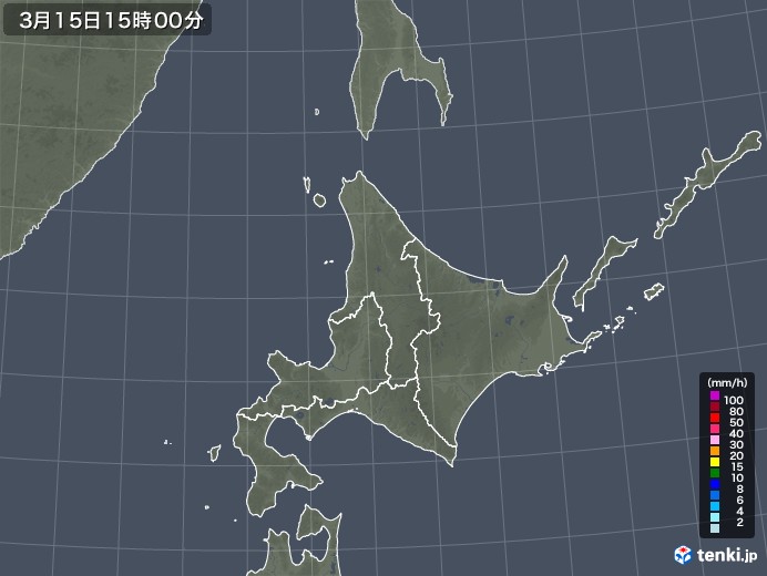 北海道地方の雨雲レーダー(2023年03月15日)