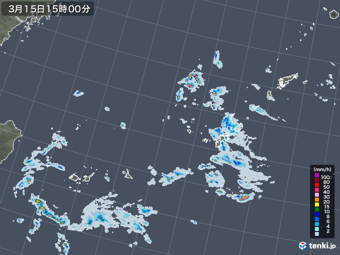 沖縄地方の雨雲レーダー(2023年03月15日)