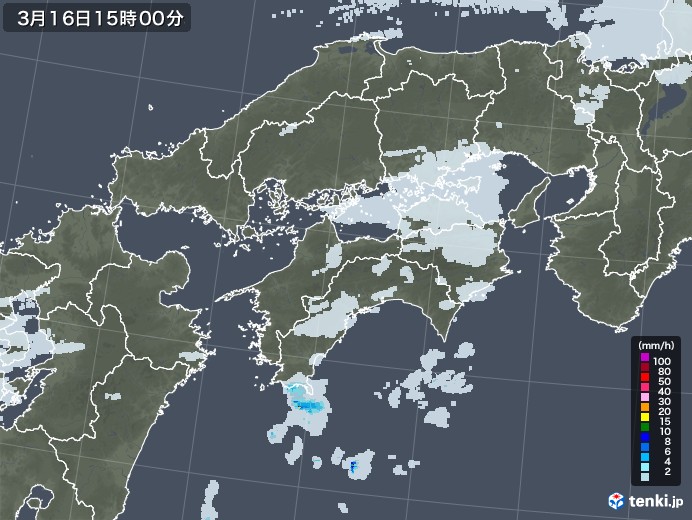 四国地方の雨雲レーダー(2023年03月16日)