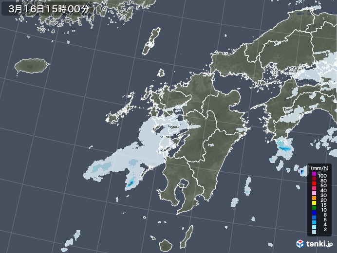 九州地方の雨雲レーダー(2023年03月16日)