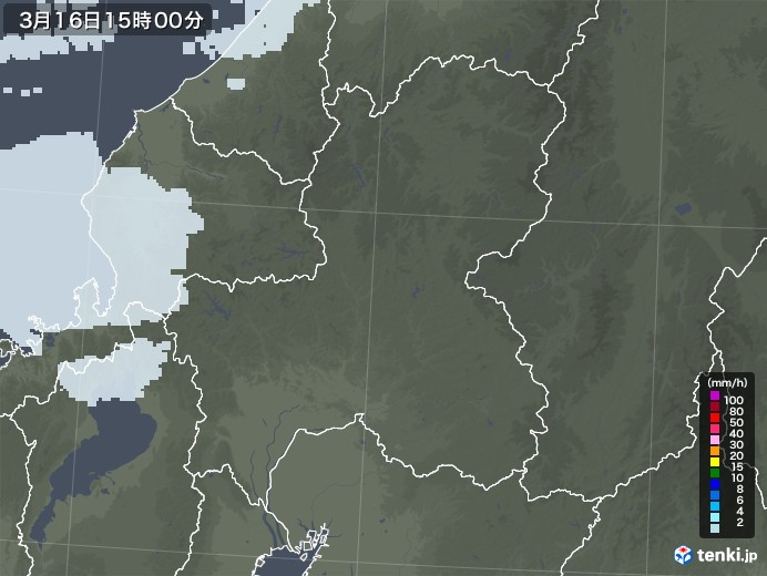岐阜県の雨雲レーダー(2023年03月16日)