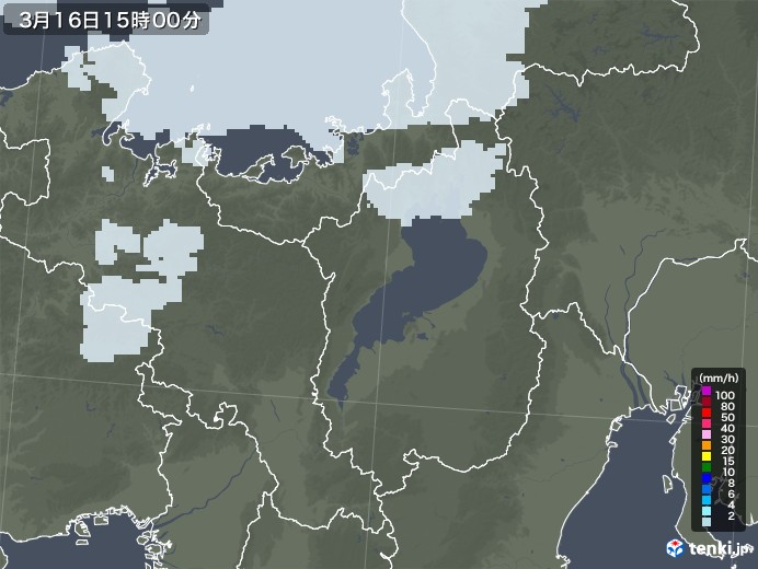 滋賀県の雨雲レーダー(2023年03月16日)