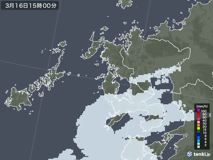 長崎県の雨雲レーダー(2023年03月16日)