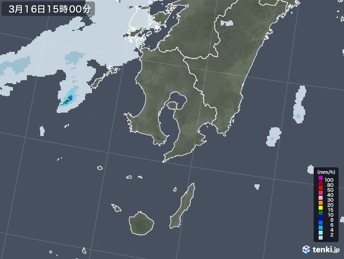 鹿児島県の雨雲レーダー(2023年03月16日)