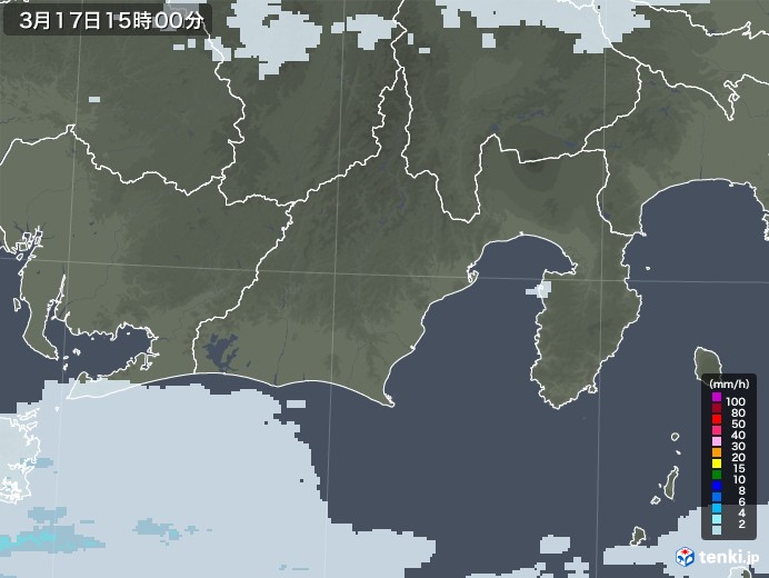 静岡県の雨雲レーダー(2023年03月17日)
