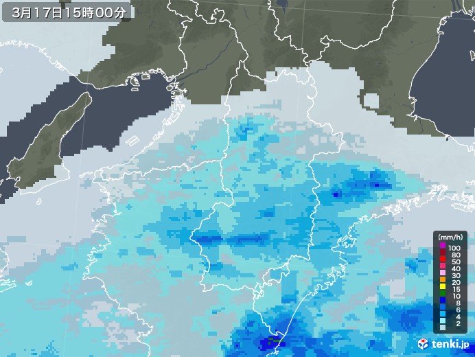 奈良県の雨雲レーダー(2023年03月17日)
