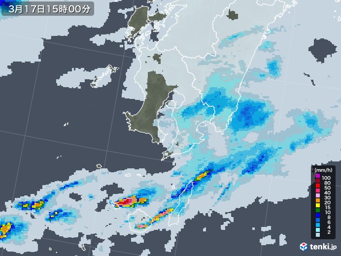 鹿児島県の雨雲レーダー(2023年03月17日)
