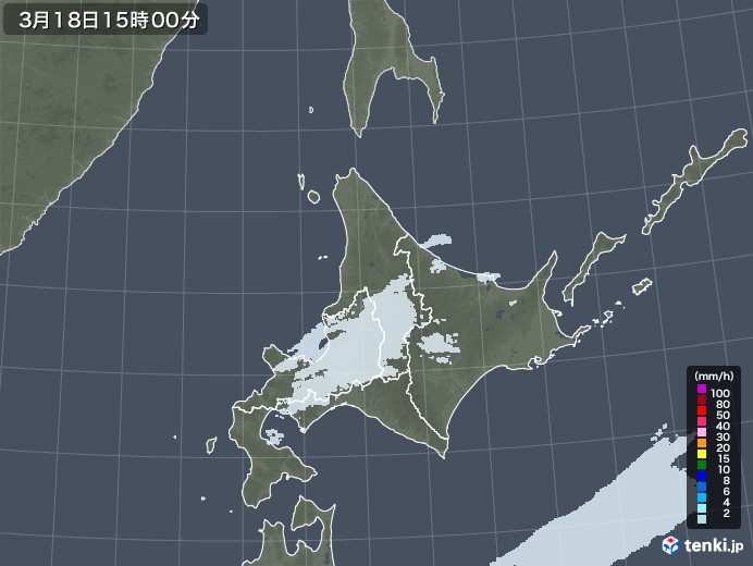 北海道地方の雨雲レーダー(2023年03月18日)
