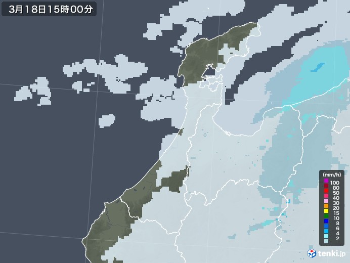 石川県の雨雲レーダー(2023年03月18日)