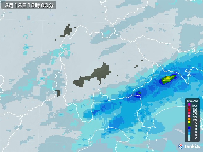 山梨県の雨雲レーダー(2023年03月18日)