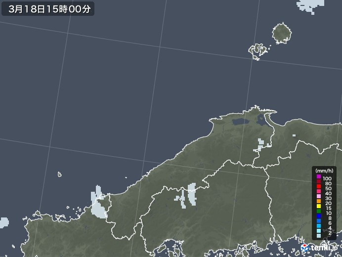 島根県の雨雲レーダー(2023年03月18日)