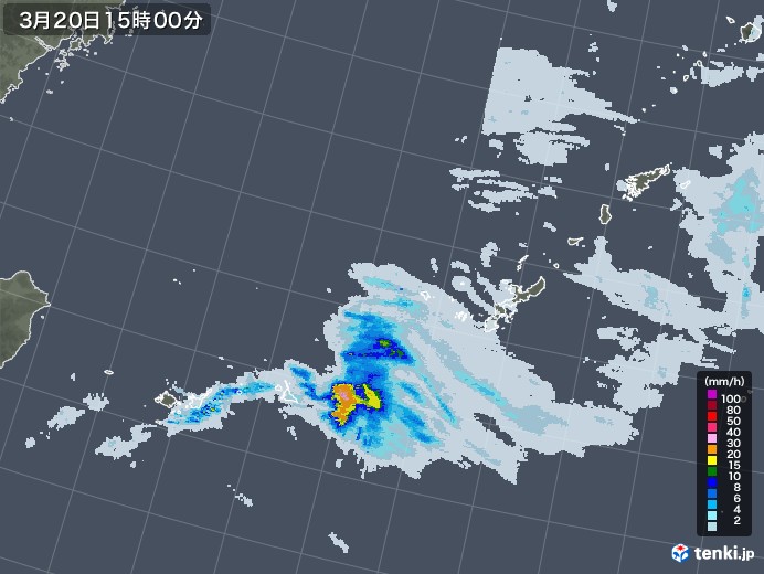 沖縄地方の雨雲レーダー(2023年03月20日)