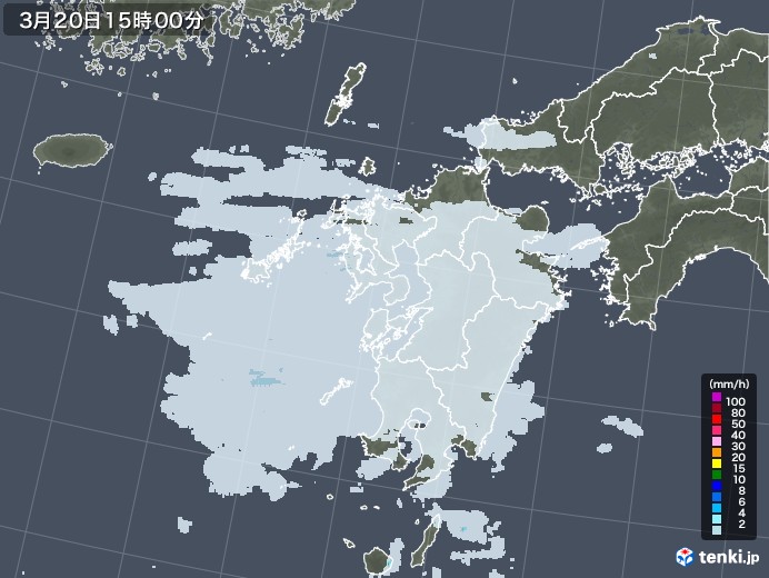 九州地方の雨雲レーダー(2023年03月20日)