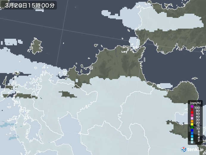 福岡県の雨雲レーダー(2023年03月20日)