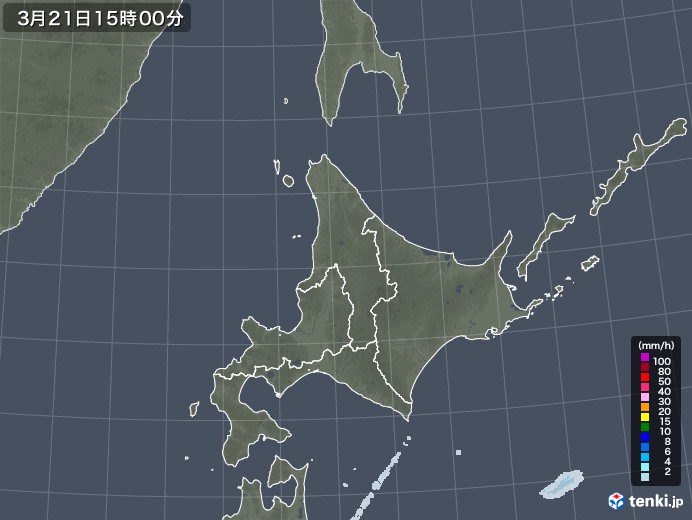 北海道地方の雨雲レーダー(2023年03月21日)
