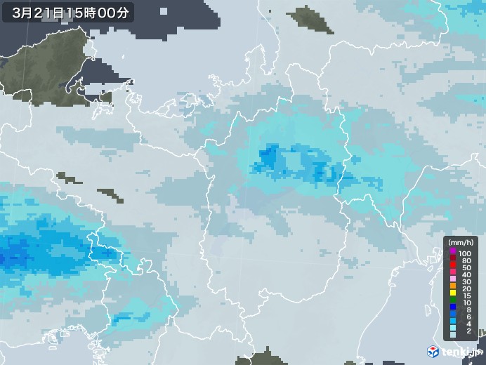滋賀県の雨雲レーダー(2023年03月21日)