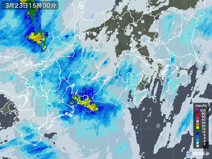 東海地方の雨雲レーダー(2023年03月23日)