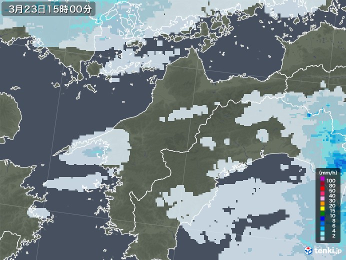 愛媛県の雨雲レーダー(2023年03月23日)