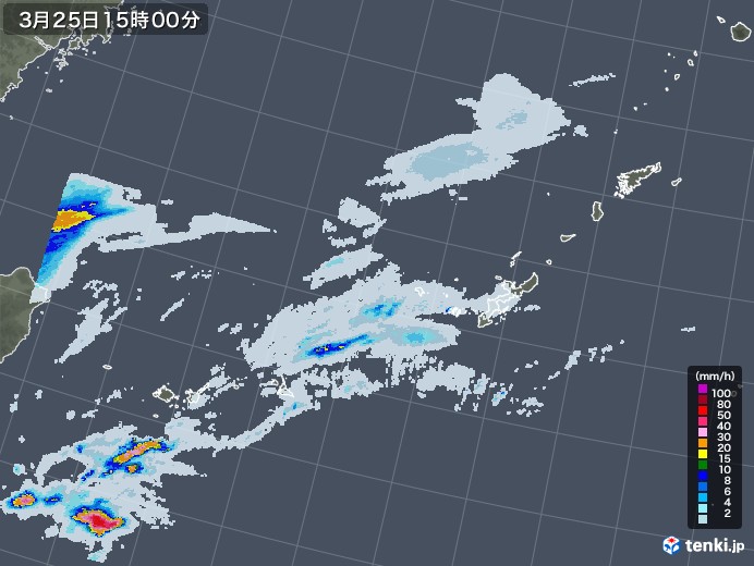 沖縄地方の雨雲レーダー(2023年03月25日)