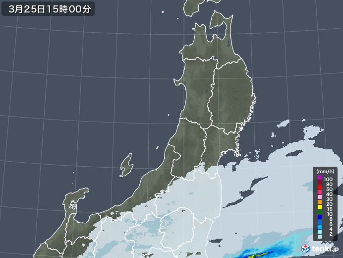 東北地方の雨雲レーダー(2023年03月25日)