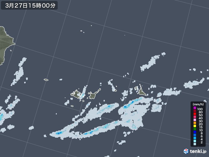 宮古・石垣・与那国(沖縄県)の雨雲レーダー(2023年03月27日)